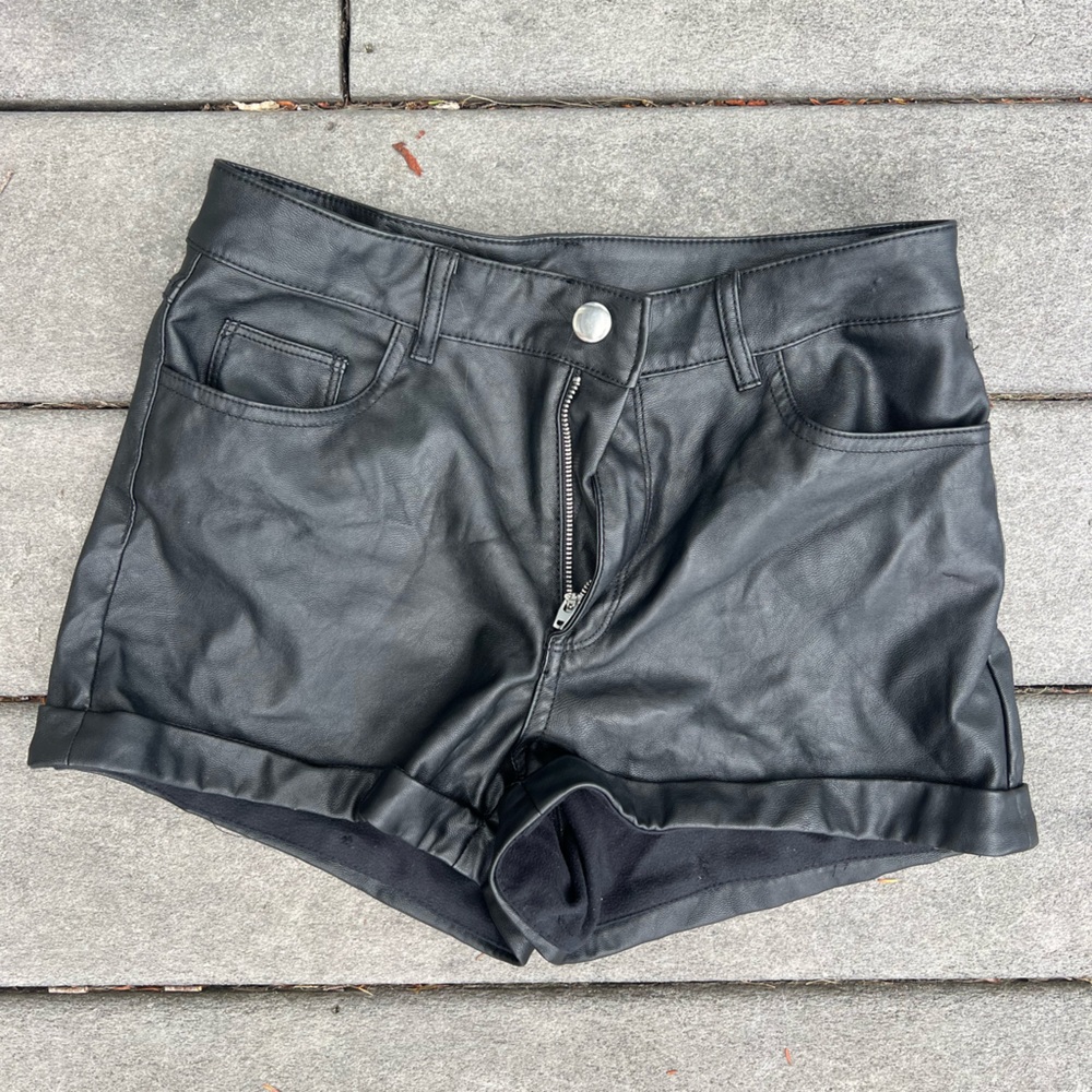 H&M Black High Waist Leather Shorts